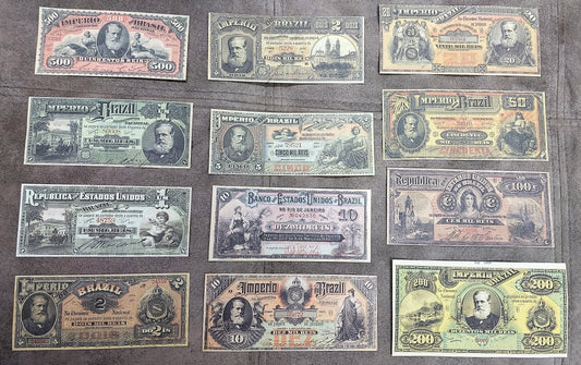 Reprint on paper with W/M Mixed Brazil banknotes 1885 - 1890 y.  FREE SHIPPING !