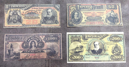Reprint on paper with W/M Mixed Brazil banknotes 1885 - 1890 y.  FREE SHIPPING !