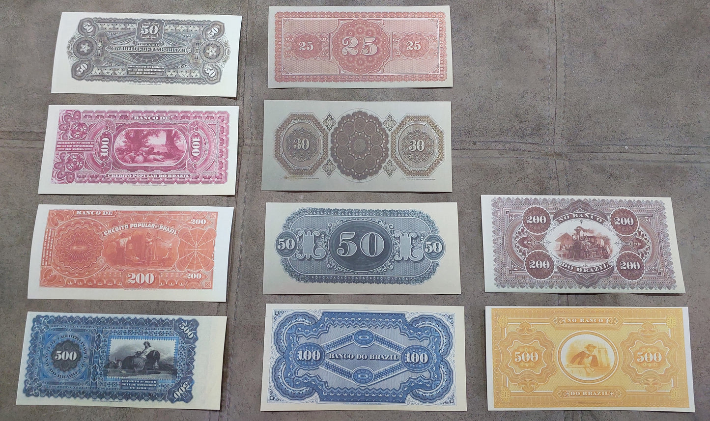 Reprint on paper with W/M Nice Brazil banknotes 1866 - 1891 y.  FREE SHIPPING !