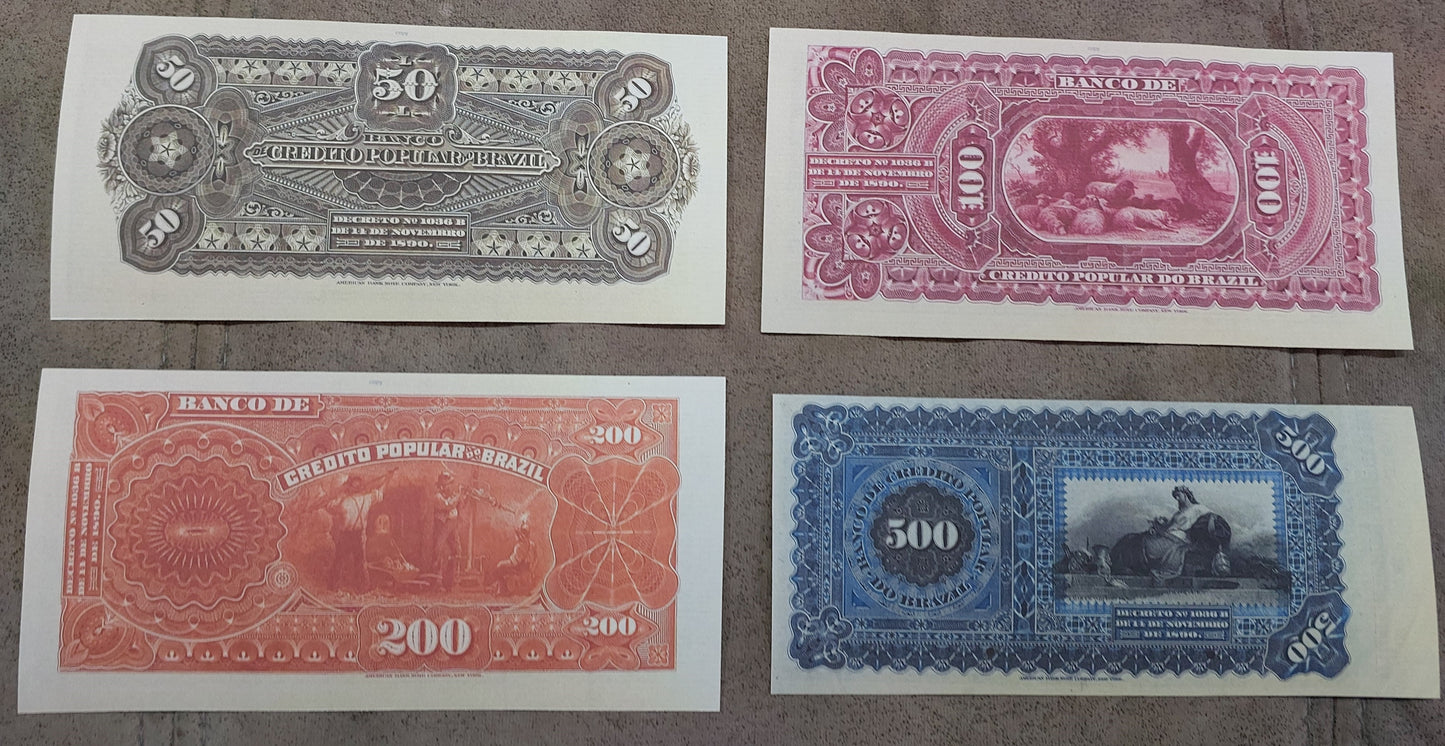 Reprint on paper with W/M Nice Brazil banknotes 1866 - 1891 y.  FREE SHIPPING !