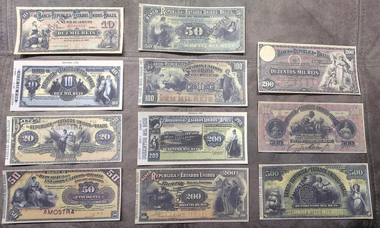 Reprint on paper with W/M Nice Brazil banknotes 1890 - 1891 y.  FREE SHIPPING !