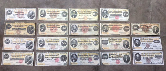 US 1882 Gold Certificate All Types Set (19 Bills)
