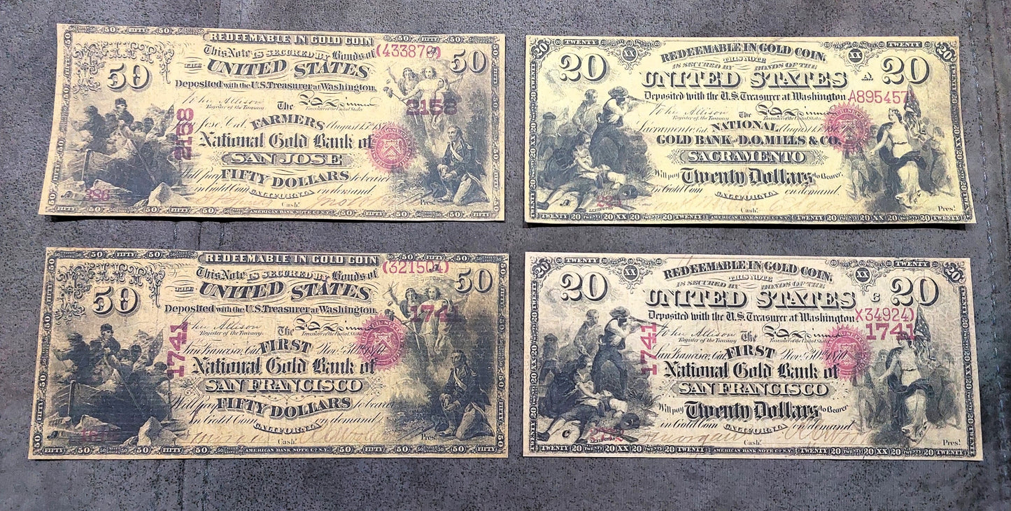Reprint on paper with W/M United States National Bank Gold Dollar 1870 FREE SHIP