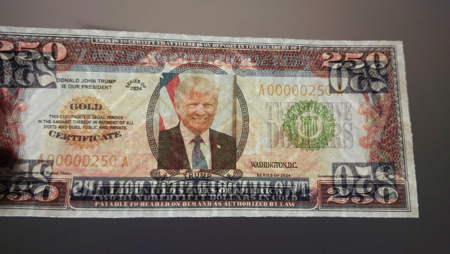Souvenir 4 Bills United States 250 Dollar 2025 with Donald Trump FREE SHIPPING !