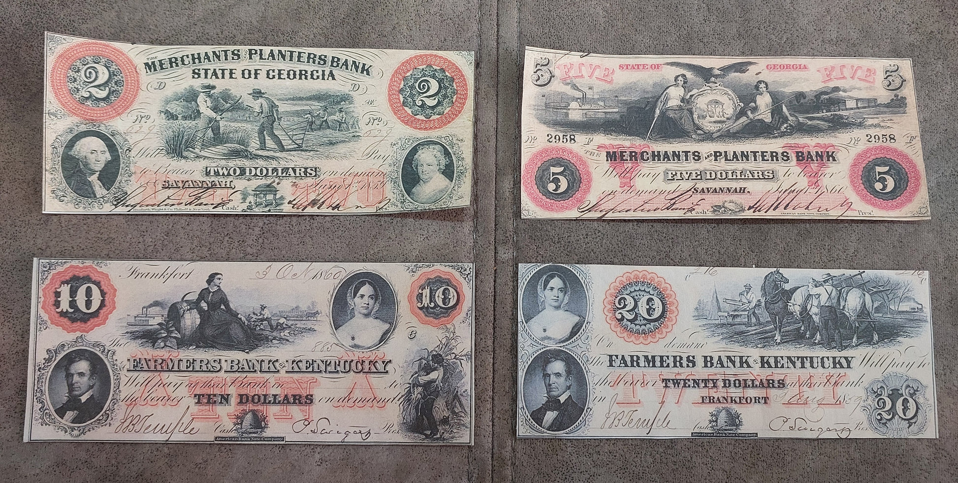 Merchants and Planters Bank of Georgia 1, 2 & 5 Dollar 1859-1860 obsolete currency front