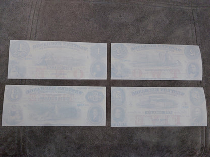 3 Dollar South Carolina Rail Road and 5 Dollar Citizens Bank Notes Reverse Side