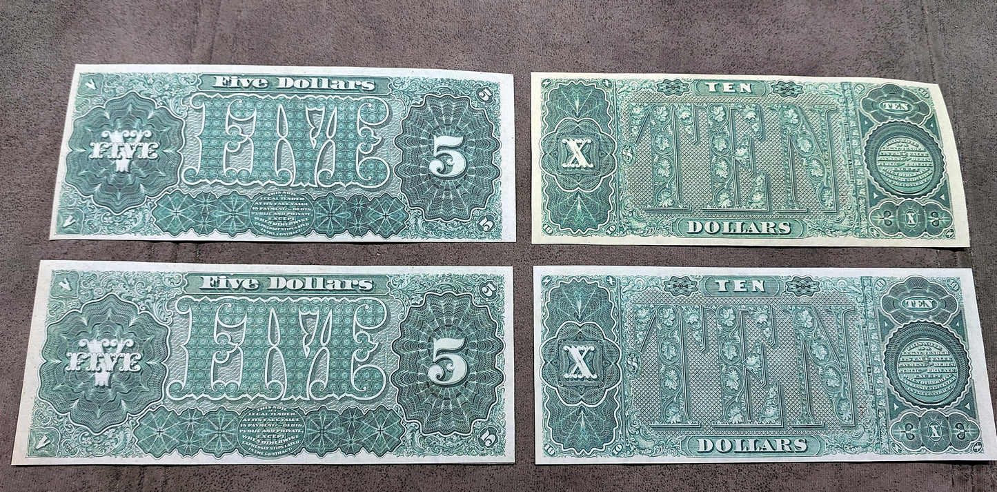 5 and 10 Dollar 1890 US Treasury Notes Reverse Side