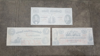 5 Dollar 1861 and 1861-1862 Confederate States Notes Reverse Side