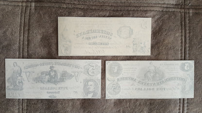 5 Dollar 1861 and 1862 Confederate States Notes Reverse Side