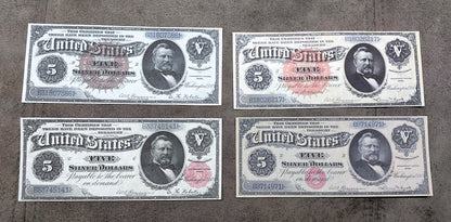 5 Dollar 1886 US Silver Certificate Big Brown, Big Red and Small Red Circle Seals