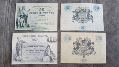 50 Thaler and 100 Thaler 1857 Old German States Banknotes