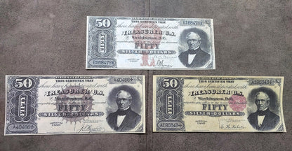 50 Dollar 1880 US Silver Certificate Big Brown Sun, Small Red Flower and Roman Numeral