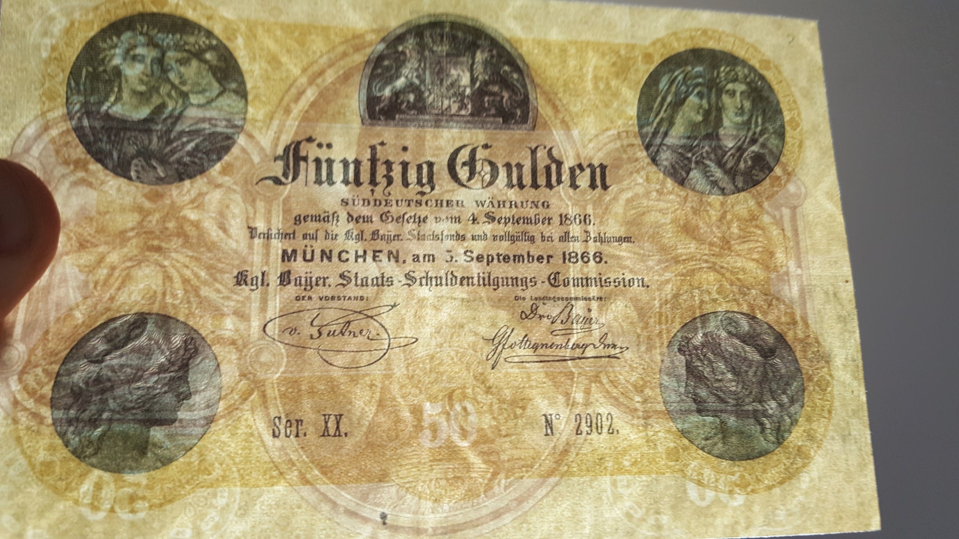 50 Gulden 1866 Old German States Banknote Engraving Detail