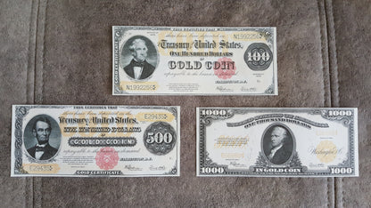 500 Dollar Grant and 100 Dollar Benton 1922 US Gold Certificates