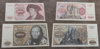 500 Mark 1977 and 1000 Mark 1980 Deutsche Mark High Denomination Banknotes