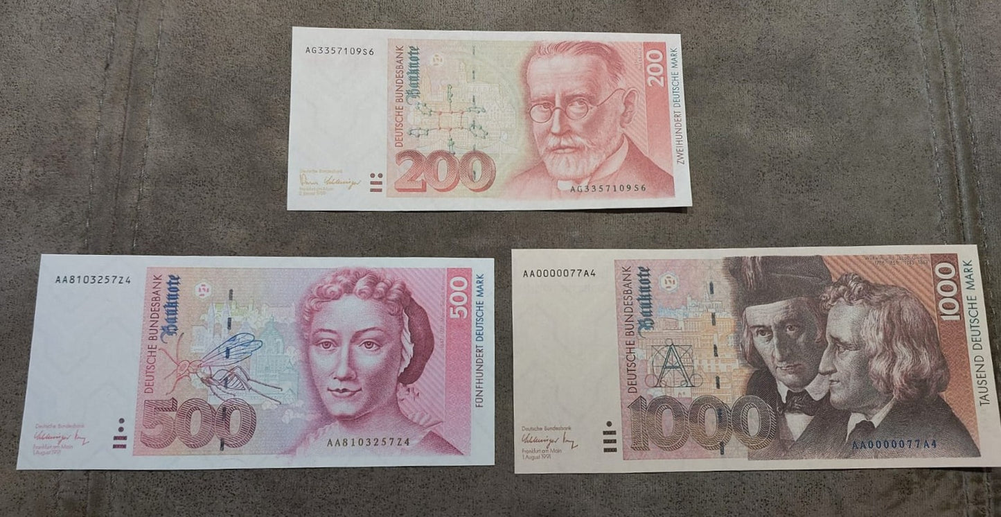 500 Mark Maria Sibylla Merian and 1000 Mark Wilhelm and Jacob Grimm 1991 Banknotes