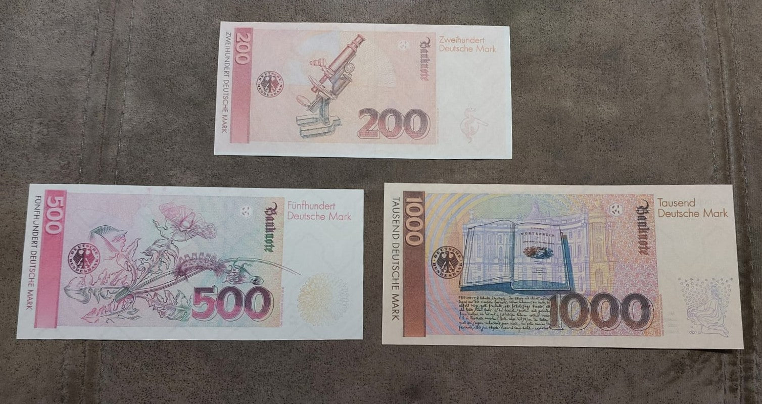 500 Mark Maria Sibylla Merian and 1000 Mark Wilhelm and Jacob Grimm 1991 Banknotes back