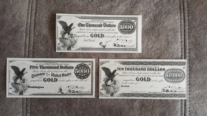 5000 + 10000 Dollar 1863 US Gold Certificate Historic Banknote Detail