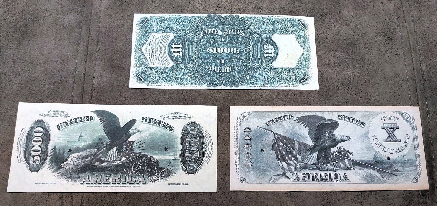 5000 Dollar and 10000 Dollar 1878 US legal tender Reverse Side