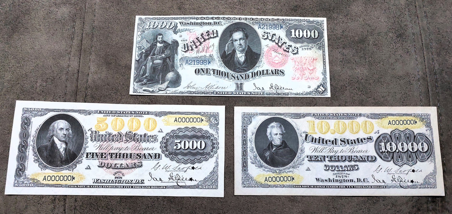 5000 Dollar and 10000 Dollar 1878 High Denomination US legal tender