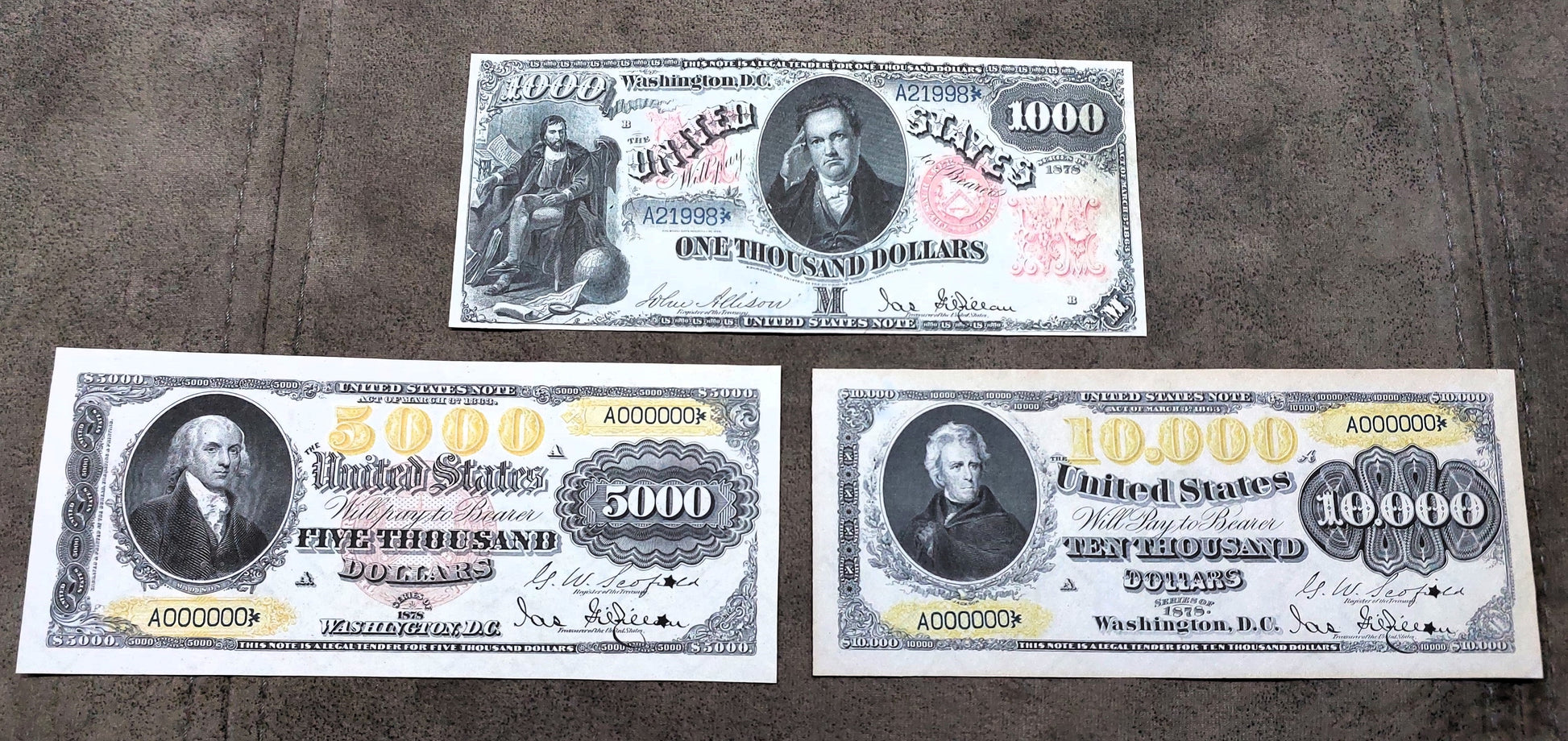 5000 Dollar and 10000 Dollar 1878 High Denomination US legal tender