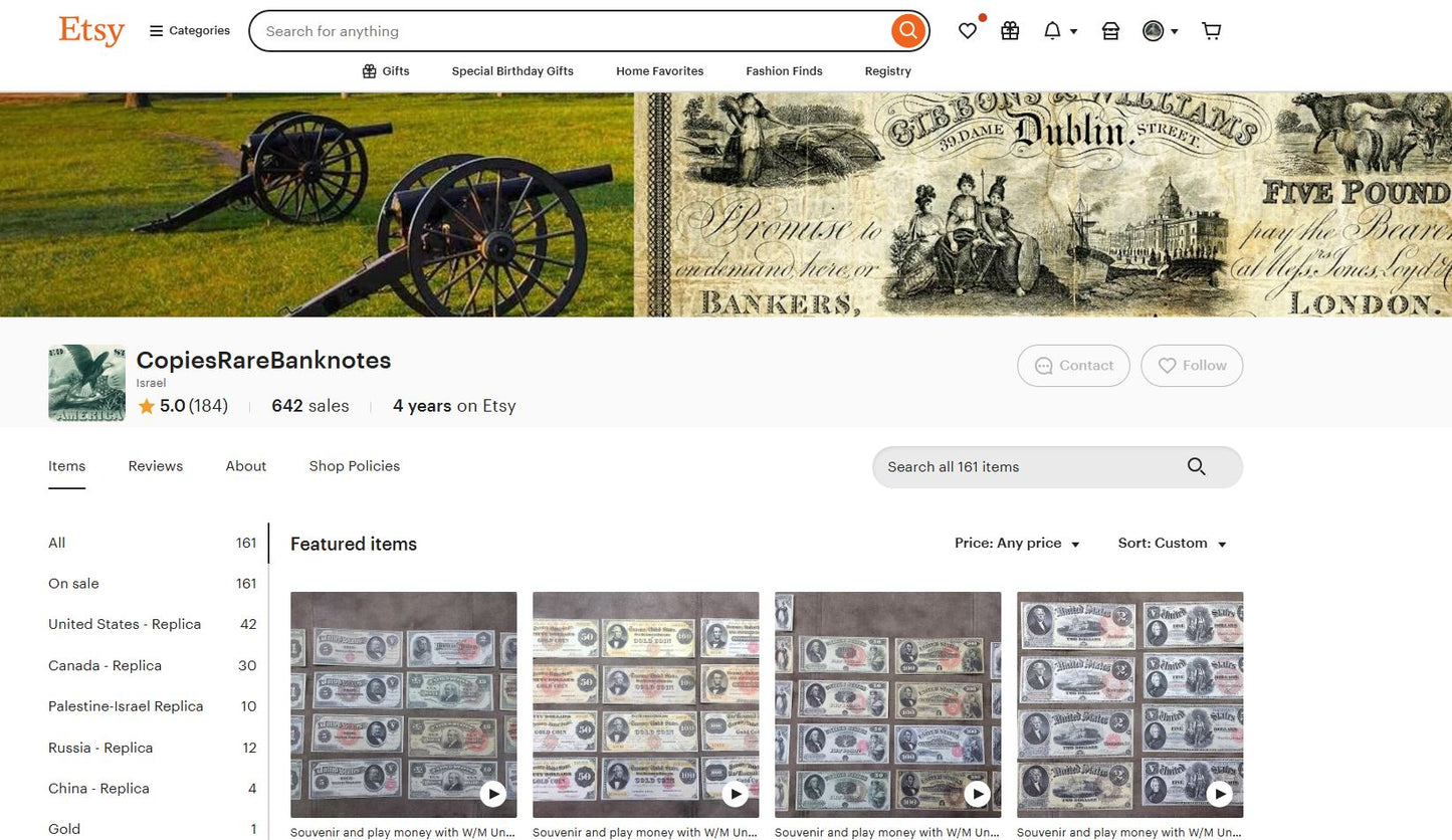 Reprint on paper with W/M United States banknotes 1878 y. FREE SHIPPING!