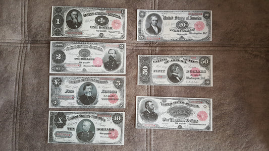 Historic US 1891 series treasury banknotes large size currency collection