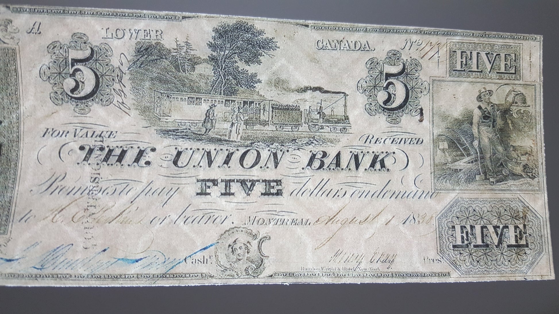5 dollar 1838 Canada The Union Bank Lower Canada