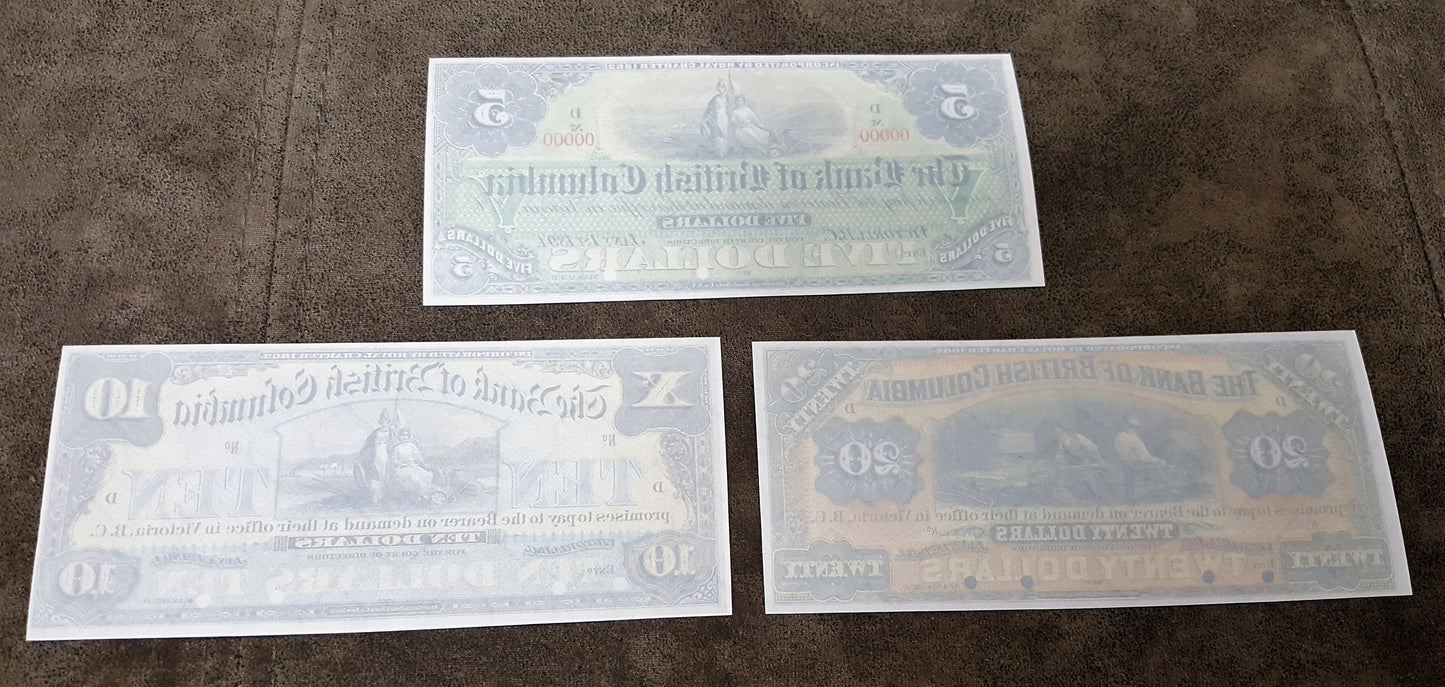 Reprint on paper with W/M Canada Bank of Ottawa + Britsh Columbia 1863-1913 y.