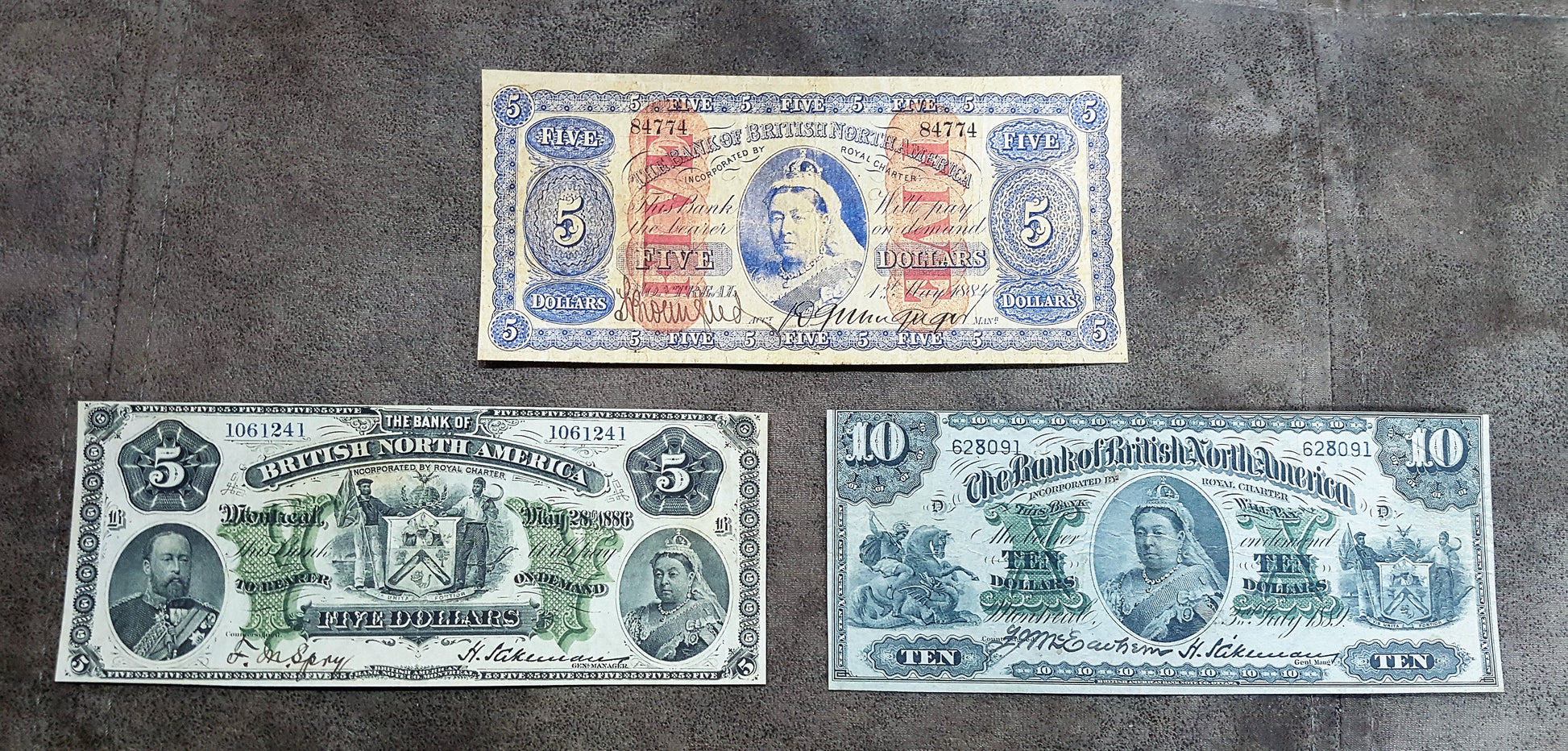 Bank of British North America 5 Dollar 1884 1886 1911 and 10 Dollar 1889 Notes