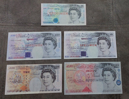 Four-note layout highlighting detailed reverse artwork featuring Florence Nightingale 10 Pounds and William Shakespeare 20 Pounds
