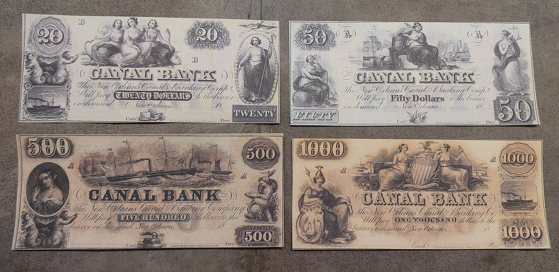 Canal Bank 20 + 50 + 500 + 1000 dollar 