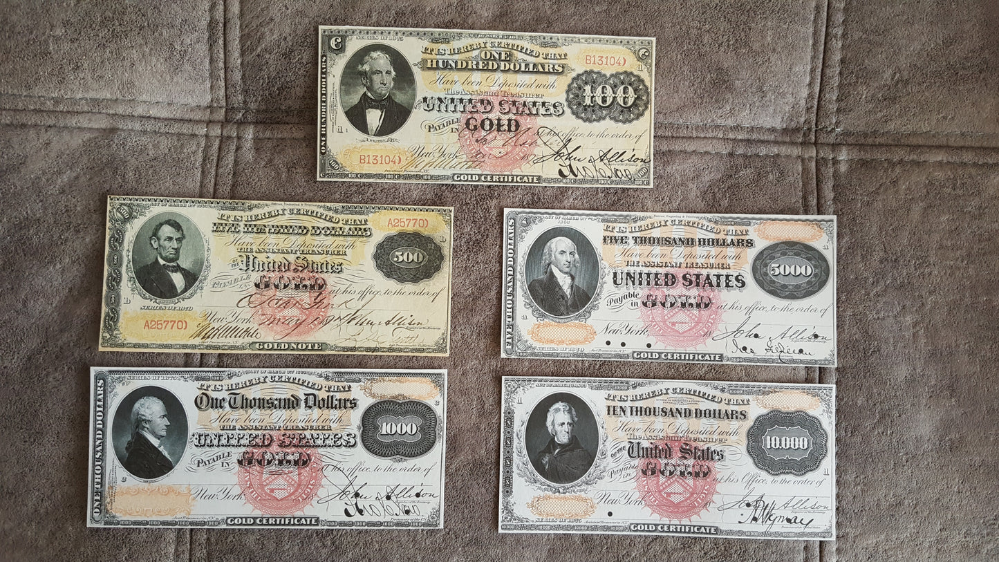 US 1875 National Gold Bank Notes Historical Set