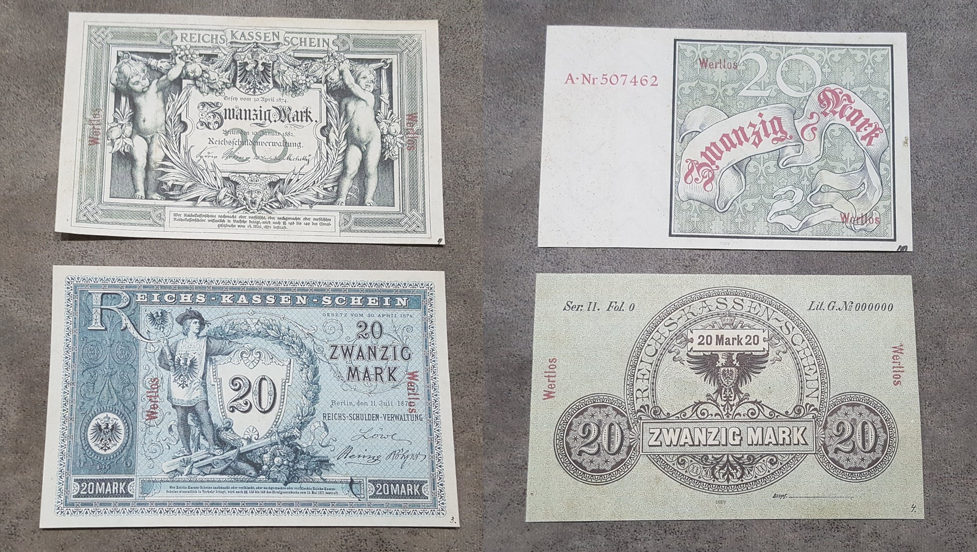 German 20 Mark historical banknotes reverse back view