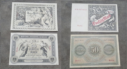German 50 Mark banknotes 1874 1882 1899 front obverse view