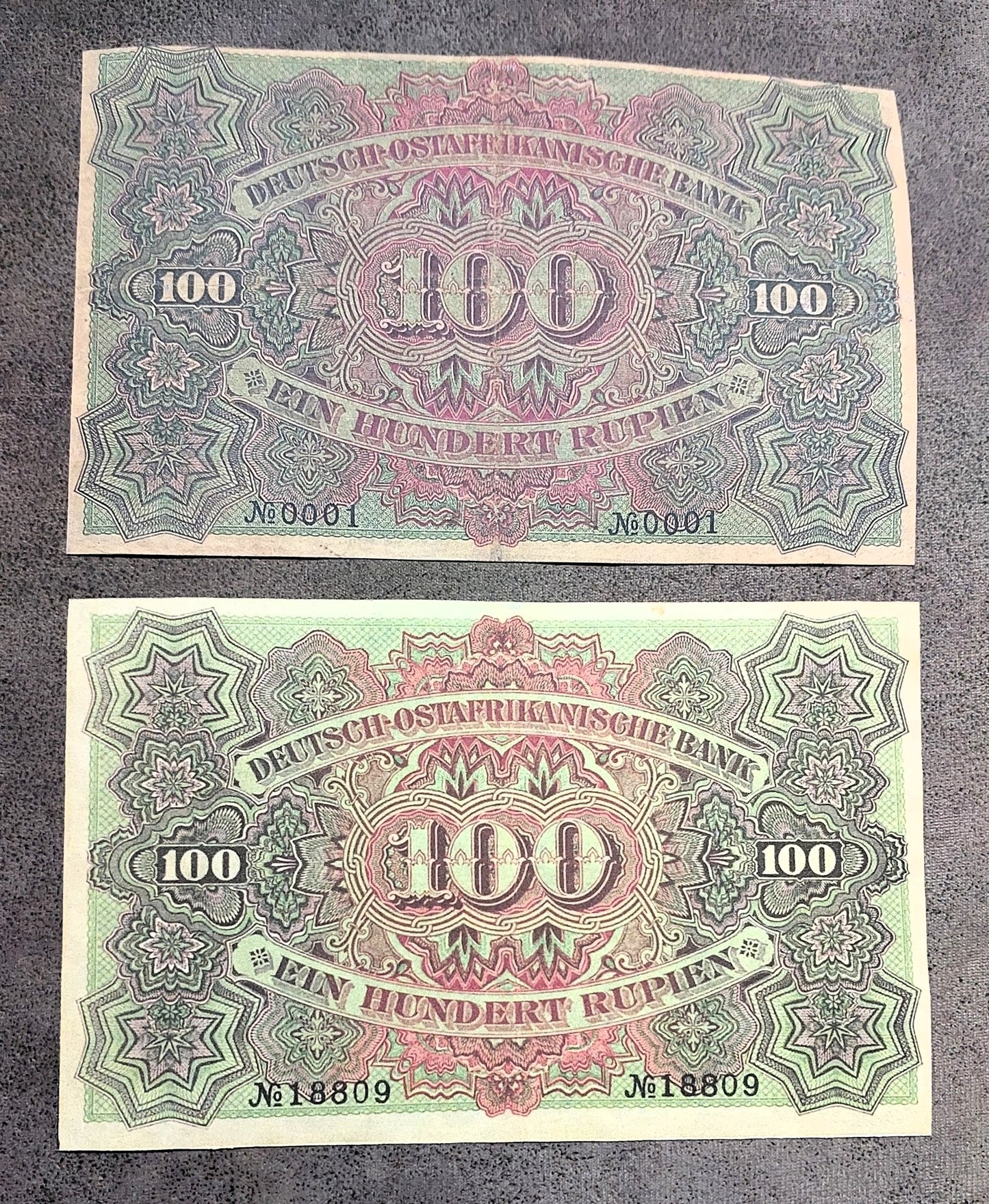 German East Africa 100 Rupien banknotes 1905 issue reverse back view