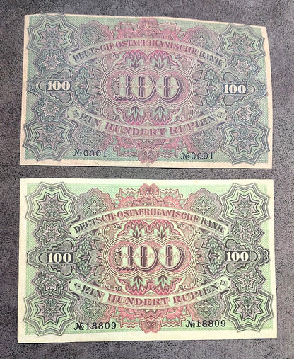 German East Africa 100 Rupien banknotes 1905 issue reverse back view
