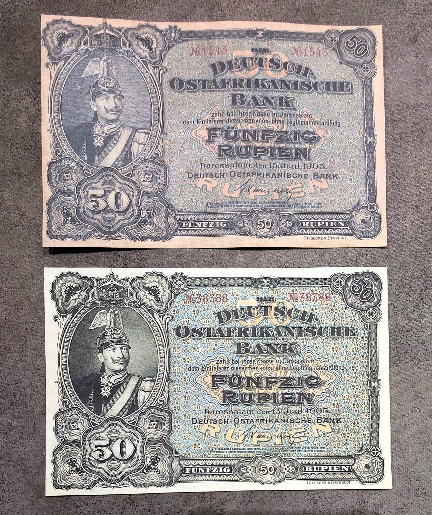 German East Africa 50 Rupien banknotes 1905 issue front obverse view