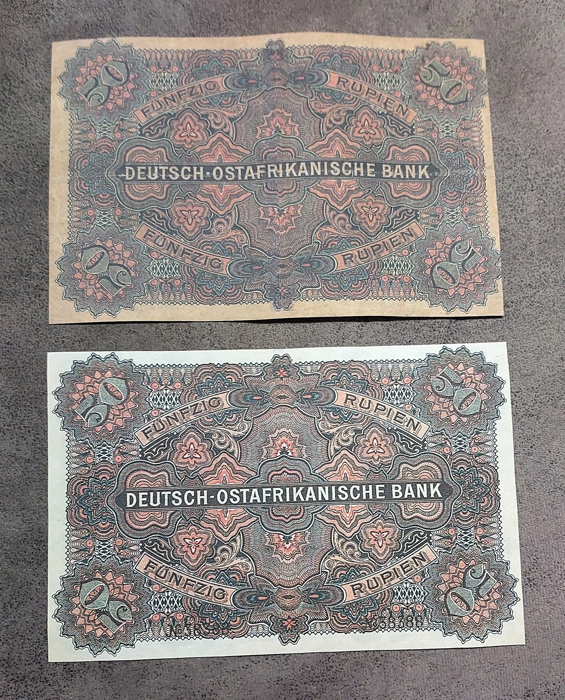 German East Africa 50 Rupien banknotes 1905 issue reverse back view