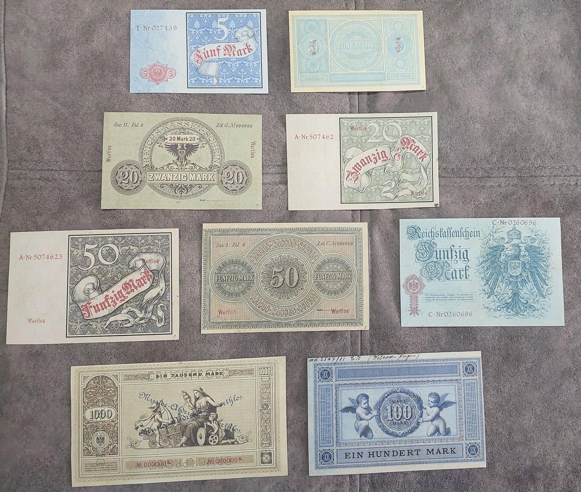 German Imperial Mark banknotes historical currency selection back