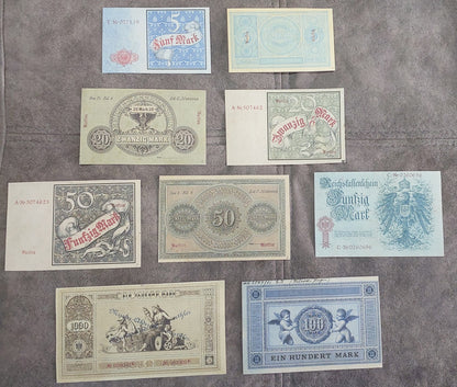 German Imperial Mark banknotes historical currency selection back