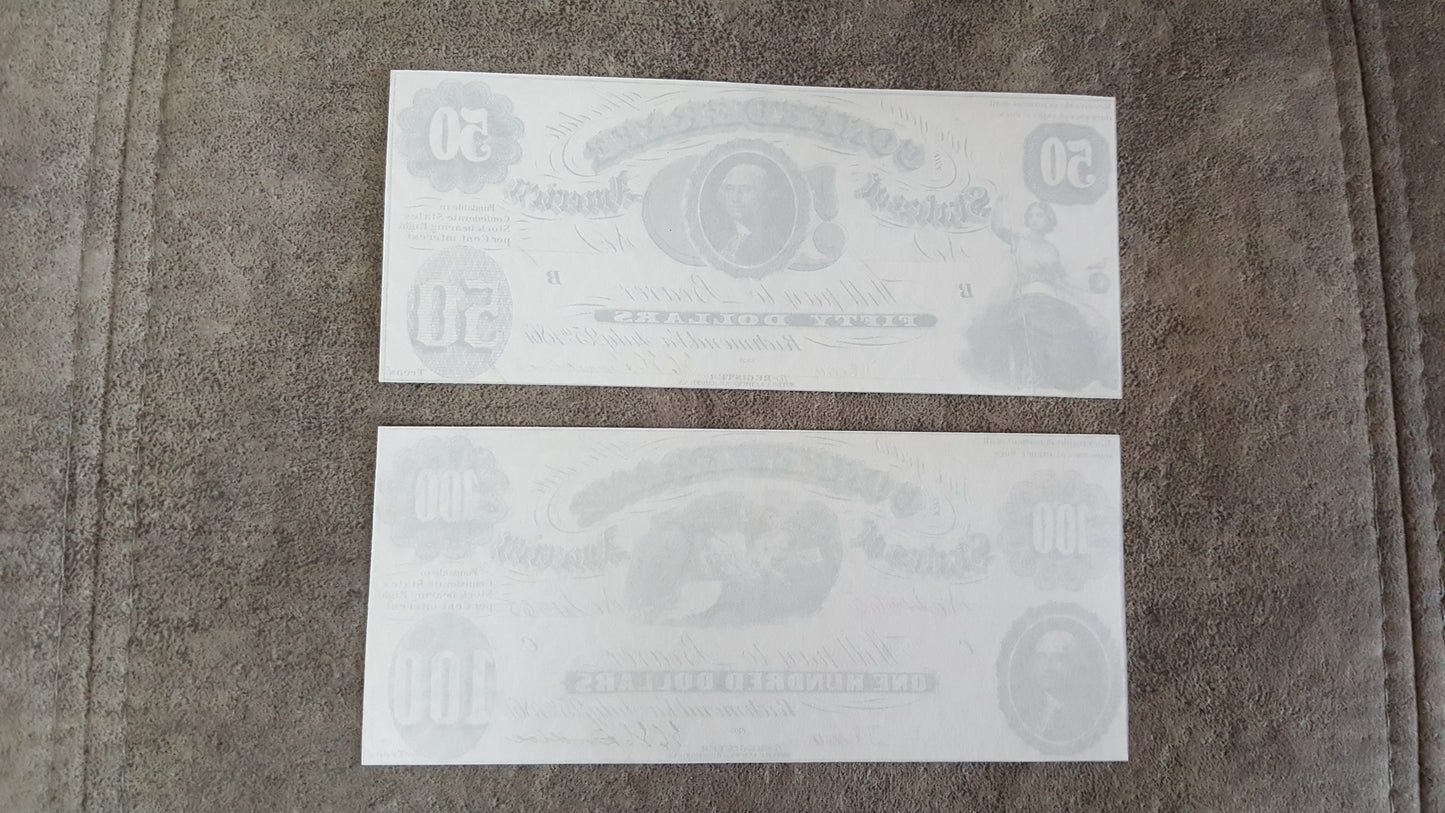 Reprint on paper with W/M United States 1861 y. Confederate Dollar FREE SHIPPING