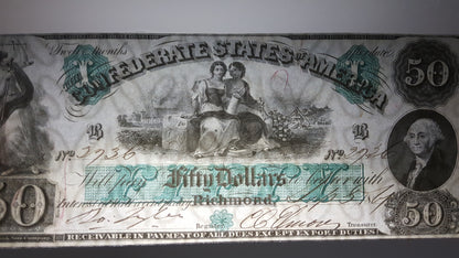 Reprint on paper with W/M United States 1861 y. Confederate Dollar FREE SHIPPING