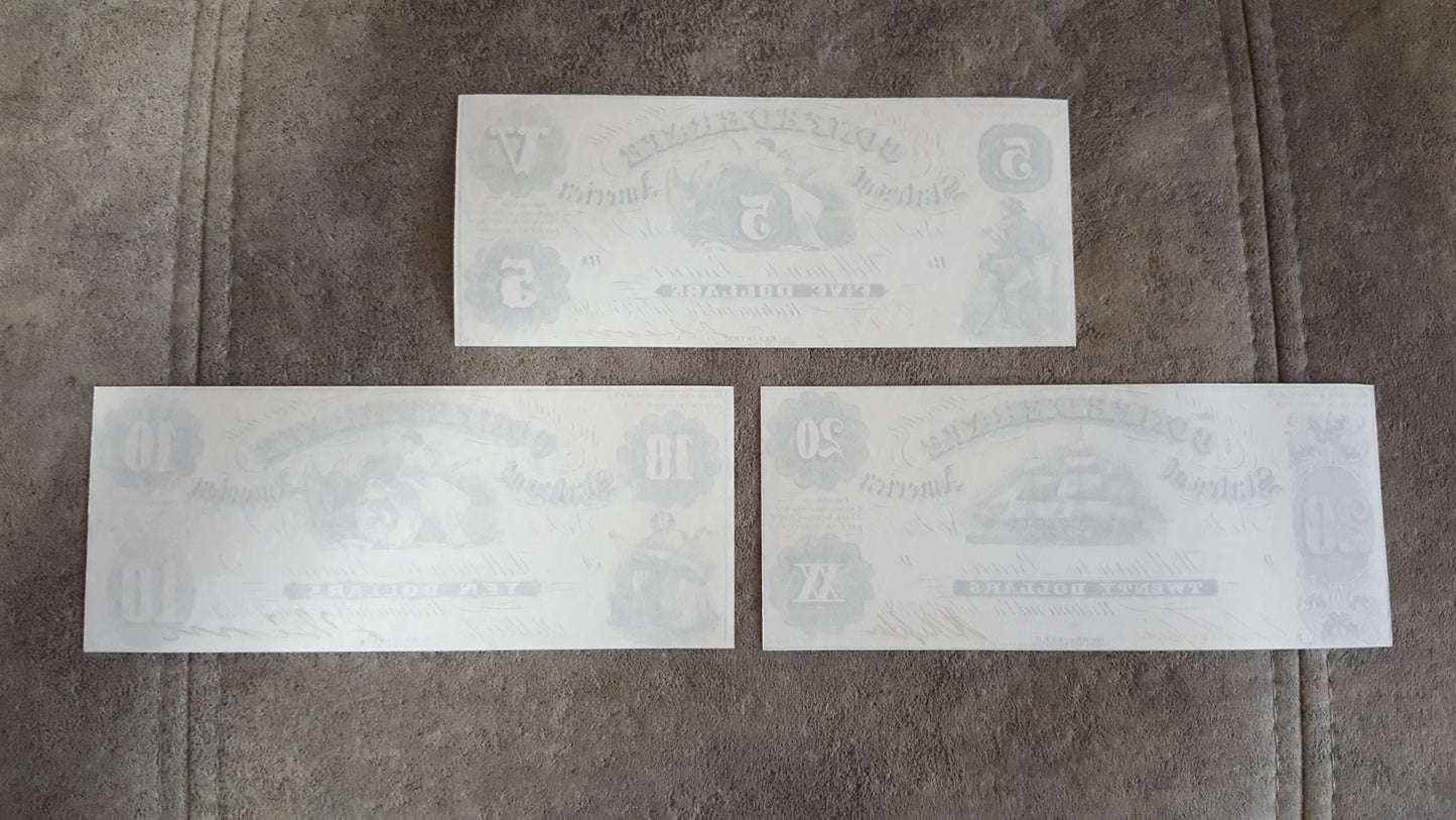 Reprint on paper with W/M United States 1861 y. Confederate Dollar FREE SHIPPING