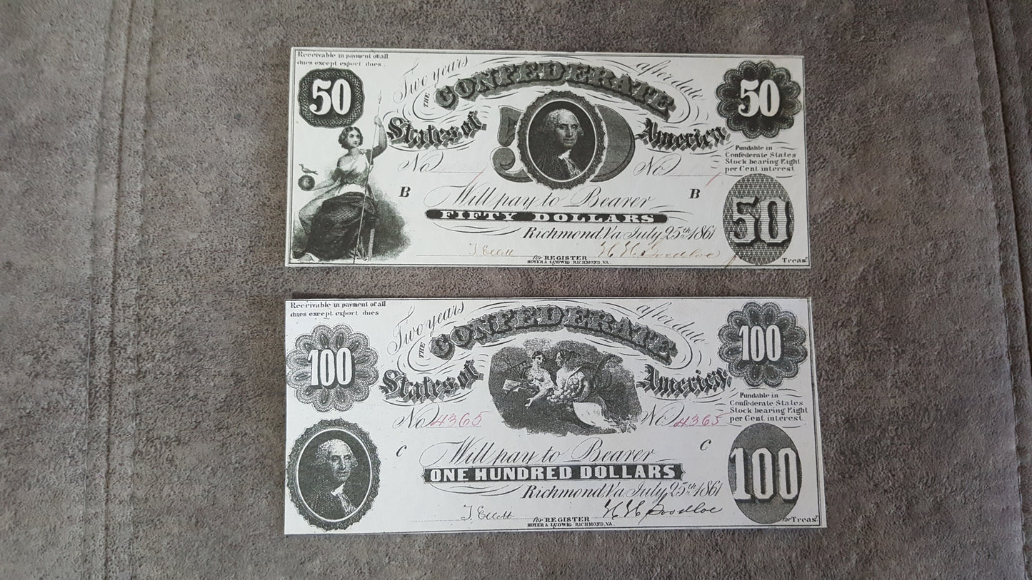 Reprint on paper with W/M United States 1861 y. Confederate Dollar FREE SHIPPING