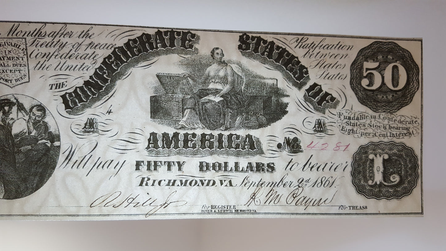 Reprint on paper with W/M United States 1861-1862 y. Confederate (BLACK SET)
