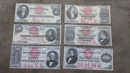 US 1878 Silver Dollar Certificate Banknotes (6 Bills)
