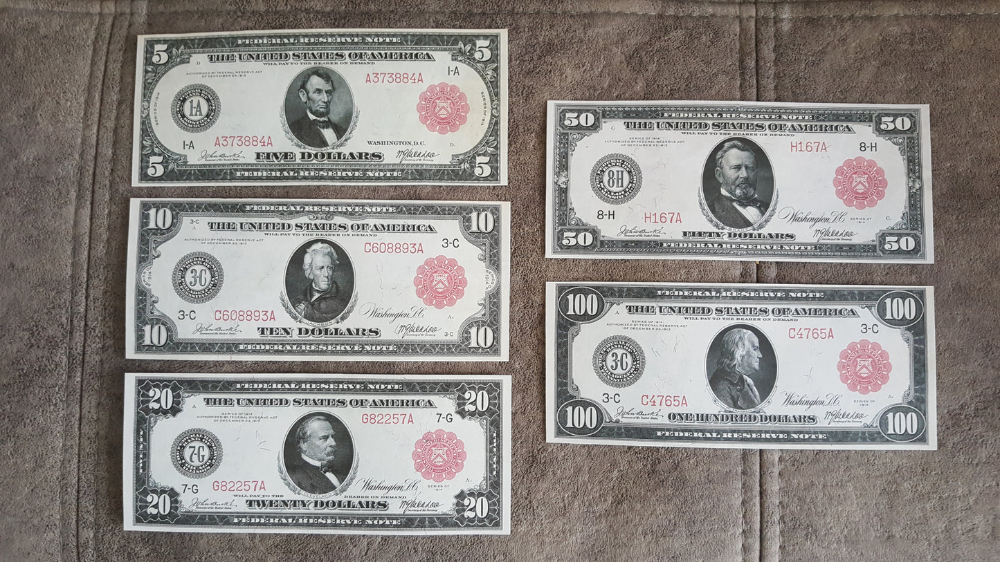 US 1914 Federal Reserve Red Seal Banknotes Set