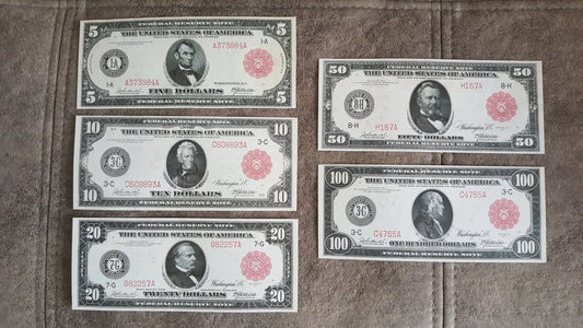 US 1914 Federal Reserve Red Seal Banknotes Set