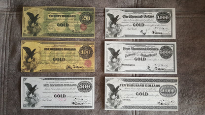 US Civil War 1863 Gold Certificate Banknotes Set